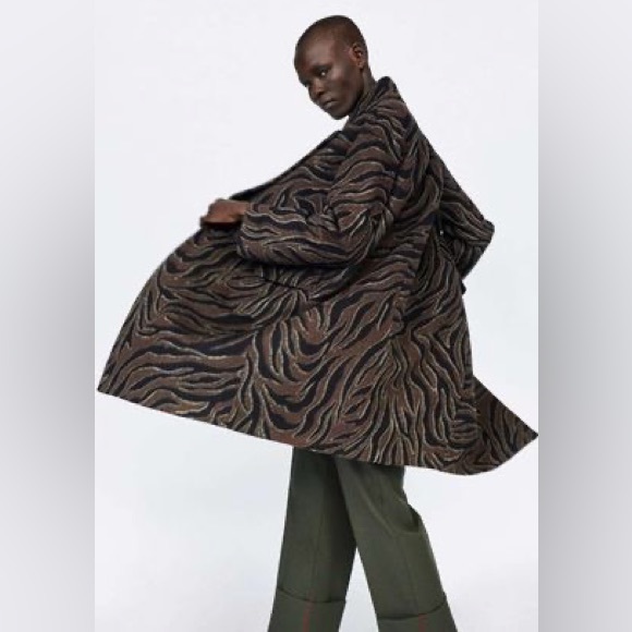 Zara Zebra Print Lined Coat with Front Pockets size XS - Picture 10 of 15